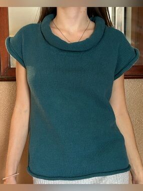 Pure Handknit Teal Short-Sleeve Sweater